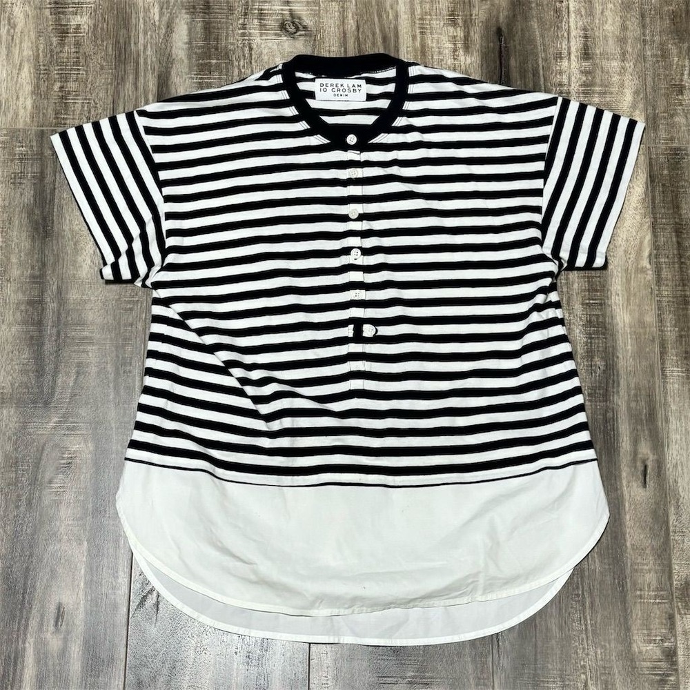 Derek‎ Lam 10 Crosby Women's Striped Crew Neck T-Shirt Black Size M